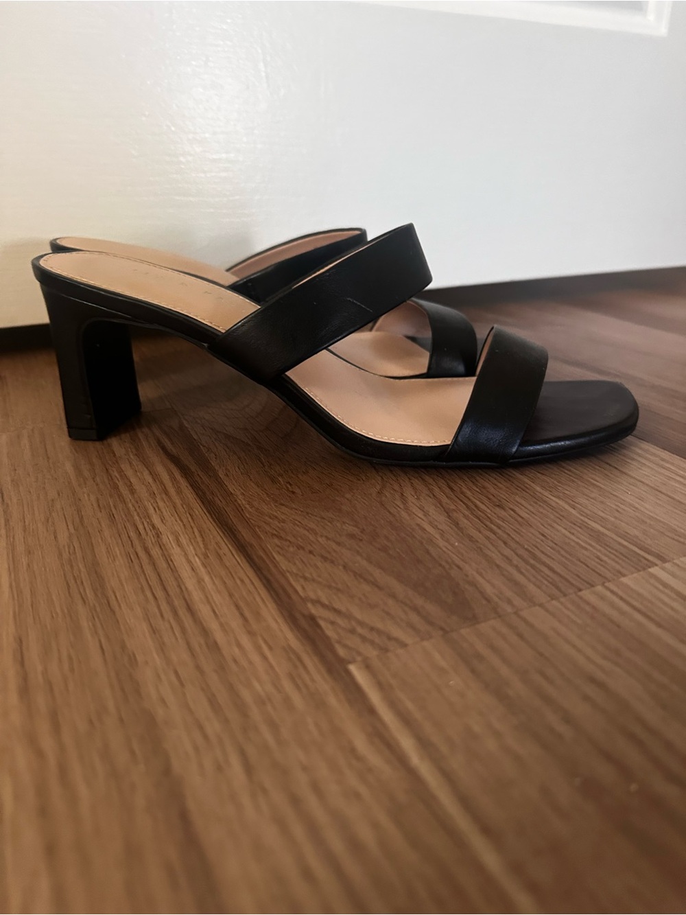 Kelly & Katie Black Double-Strap Mid Heel Sandals